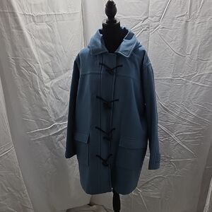 LL BEAN 3M Thinsulate Blue Wool Car Length Hooded Zipper & Toggle Closure
